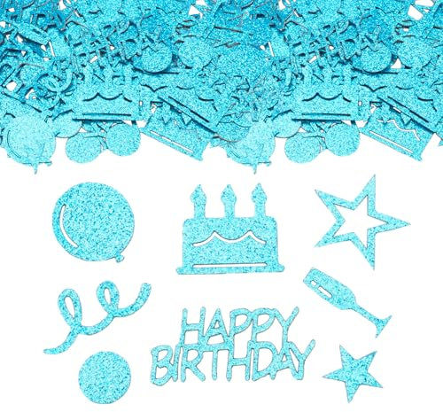 ParPix 100 Stück Konfetti Tischdeko Seeblau, 5cm Groß Happy Birthday, Glitzer Streudeko, Confetti Deko Party für Frau Mann