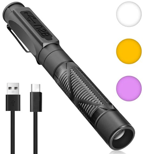Diagnostikleuchte Pupillenleuchte, 3-Farben-Licht, Wiederaufladbare USB, Tragbare LED Stiftlampe mit Taschenclip Pupillenleuchte Rettungsdienst für Krankenschwestern, Studenten, Ärzte