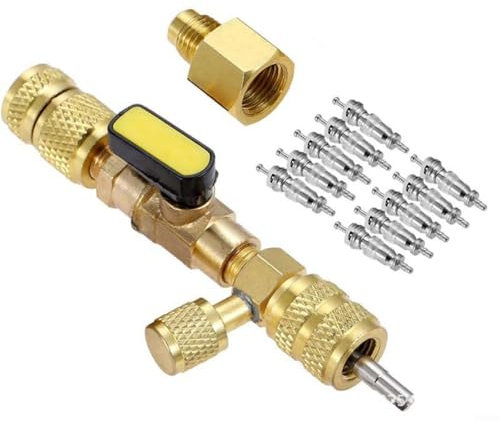 URPIZY Strumento di rimozione del nucleo della valvola per condizionatori d'aria HVAC R32 R410A Kit di riparazione con chiave e nucleo della valvola (chiave per rimuovere il nucleo della valvola + 10