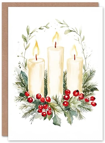 Artery8 Pillar Candles Holly Wreath Festive Blank For Him Or Her Art Xmas Festive Christmas Card