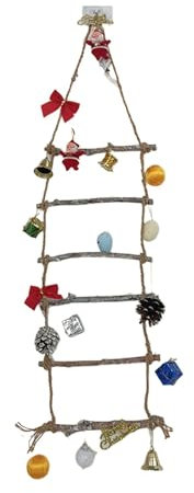 Wuyooprt Árbol de Navidad de pared, decoración de escalera de Navidad iluminada, adornos montados en la pared, árbol de Navidad de madera esmerilada, árbol de Navidad artificial