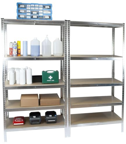 TekBox 5 Tier Shelving Unit Boltless Silver Garage Storage Metal Shelves Rack (2, Silver)