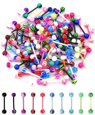 TPZORJX Kunststoff Zungenpiercing, 30 Stück 14G Zungenpiercing Brustwarzenpiercing Nippelpiercing Plastik Set 16mm Plastik Flexibles Piercing Zungenstange brustwarzenpiercing,plastik piercing für op