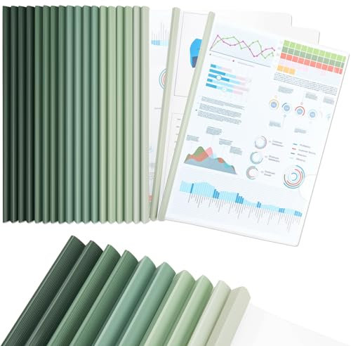 CC ODDHOME 20 Pièces Reliure Dossier, Transparent Reliure Dossier Baguette, Largeur de Dos 10 mm - Capacité 90 Feuilles, Baguette Reliure A4 pour École Bureau Accueil Resume Documents, Vert