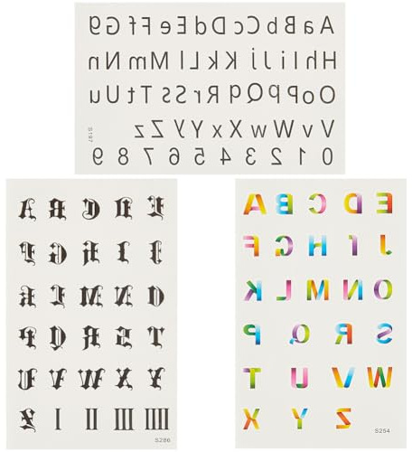 craspire 9Pcs 3 Styles Lettres Tatouages Temporaires Lettre Tatouage Autocollants Noir Coloré Papier Semi Permanent Réaliste Imperméable Amovible Alphabet Numéro Tatouage Autocollant pour Hommes