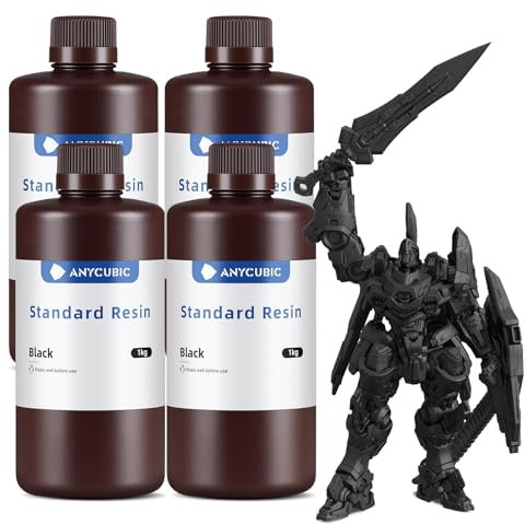 ANYCUBIC 3D Drucker Resin, UV 405nm Standard Rapid Photopolymer Resin, mit Hoher Genauigkeit und Schneller Aushärtung für den LCD DLP 3D Printer (Schwarz, 1kg, 4pcs)