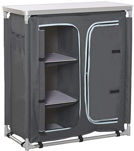 Outsunny Armario de Camping Plegable Mueble de Cocina para Camping con 3 Estantes Compartimento Puerta con Cremallera Estructura de Aluminio y Bolsa de Transporte para Exterior 96x49,5x104 cm Gris