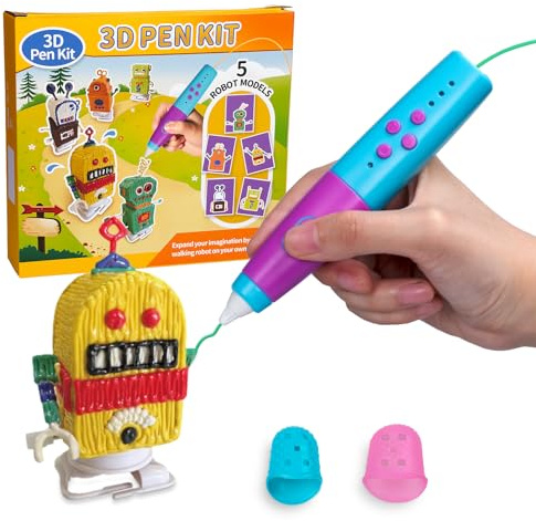 Kretrum 3D-Stift Niedertemperatur-3D-Druckstift mit Schablonenbuch Bunter 3D-Malstift 3D-Stift mit 1,75 mm PCL-Filament Bestes Geburtstagsgeschenk Buntstift 3D Stylo 3D （blau）