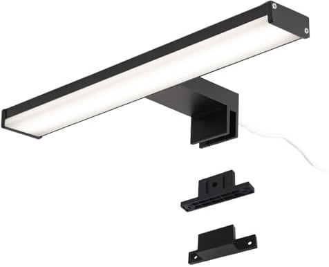 Alpinaluz Aplique LED para Espejo de Baño – Luz Blanca Neutra 4000K – IP44 – Carcasa de Aluminio y Soportes en Policarbonato Negro – Montaje en Espejo, Pared o Mueble (30cm 8W)