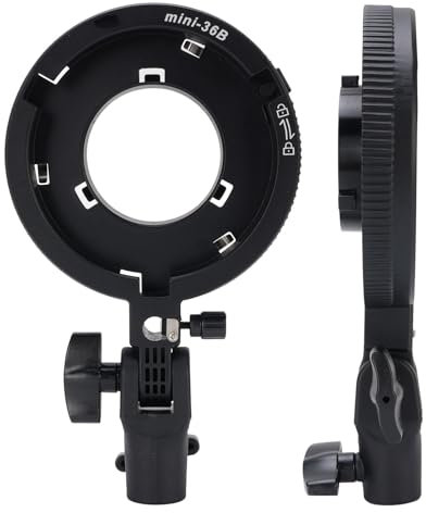 VBESTLIFE Bowens Mount Adapter Halter, BowensMini Bis Standard Bowens Mount -Adapterring mit Regenschirmbuchse, 180 Neigung, für LED -Leuchten