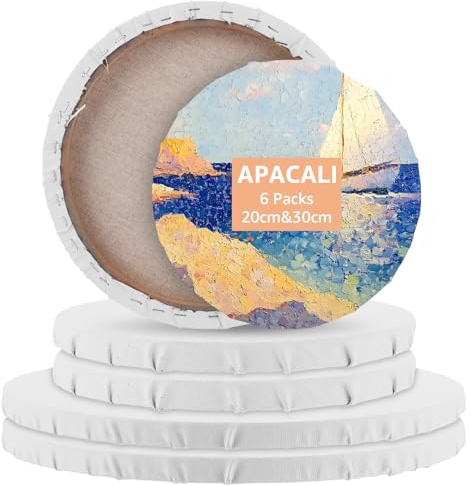 APACALI 6 Stück Runde Leinwand, Ø30 cm und Ø20 cm Vorgespannte Runde Leinwände zum Bemalen, Bespannte Leinwand, rundes Leinwandset, Leinwände für Acrylmalerei, Ölgemälde, Skizzen und Zeichnungen