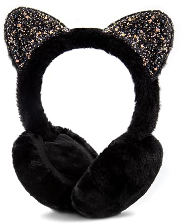 SEYUFN Cache-oreilles Filles Chauffe Oreilles en Peluche Douce pour Enfants Couvre-oreilles Réglables Jolis Cache-oreilles d'Extérieur Cache-Oreilles Chaud Hiver (1A-Pliable-Noir)