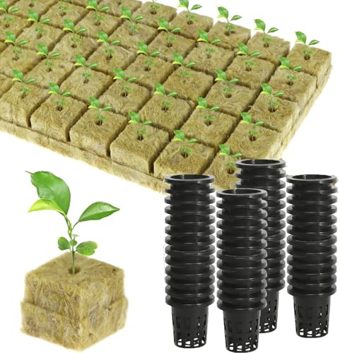 Lansls 50 Stück Steinwolle Anzucht Steinwolle Würfel Mit Netztöpfen, Anzuchtmatte Für Hydrokultur, Rockwool Cultivation, Rockwool Cube, Anzuchtmatte Für Hydrokultur, Setzlinge, Klonen Und Umpflanzen