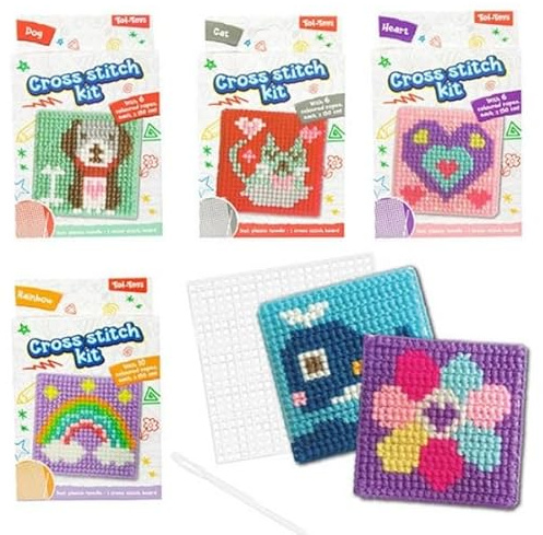 Toi-Toys Stickset Kreuzstich Bastelset für Kinder Mehrfarbig
