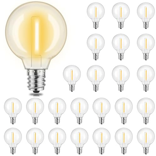 Yuusei LED-lampor G40 Utomhus, DC 24 V Förpackning med 25 Lampor Ersättning 0.3W E12, Vattentäta IP45, Varmvitt 2700K för Utomhusljusslinga, Sprickbeständigt för Trädgård