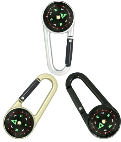 3 PCS Compass Keychain, Metal Carabiner Compass Navigation, Orientation Navigation Orienteering Hiking Tools for Exploration Outdoor Camping Sport Hiking Navigation Survival