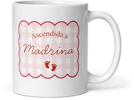 Taza Madrina | ¿Quieres Ser Mi Madrina? | Regalo Original | Regalo Madrina Bautizo | Apta Microondas y Lavavajillas | Taza Ceramica 350 ml (Rosa Cuadros)
