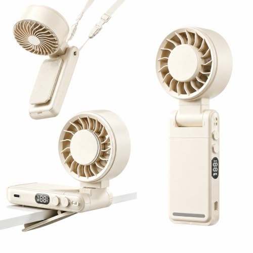 SLuB Ventilateur Portable USB 6000mAh, 5 Vitesses, Jaune clair | Ventilateur TEC 5 en 1, 5 vitesses, rotation 360°, USB-C, 6000mAh