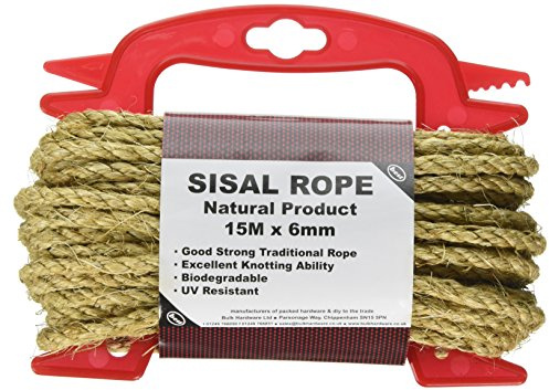 Merriway BH05944 Sisal Rope on Hand Reel, 15M x 6mm (48.3/4ft x 1/4 inch)