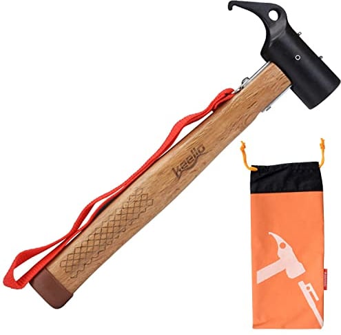 Keello Camping Hammer Zelthammer Kohlenstoffstahl Outdoor Multifunktion Hämmer Mallet Heringzieher für Zeltheringe Rutschfest Kopf Design mit Halteband