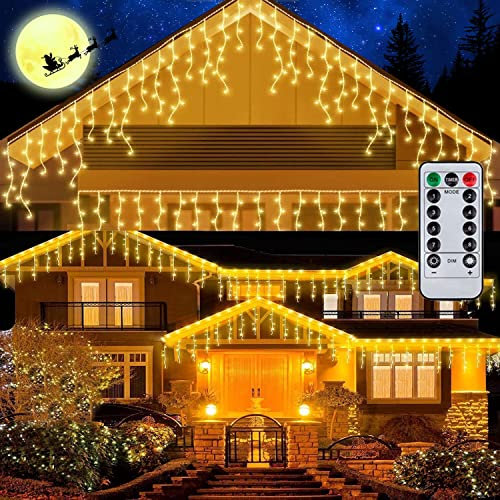 Apatner Icicle Lights Christmas Lights Outdoor,9.8ft Christmas String Fairy Lights,Curtain Fairy Light LED String Light for Halloween Patio Garden Yard Decor(Warm White)
