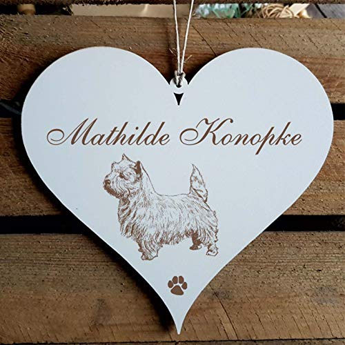 Schild Herz « West Highland White Terrier » mit persönlicher Wunschgravur - Deko Dekoration Türschild Name - Hund Hunde Haustiere - Westie Westi