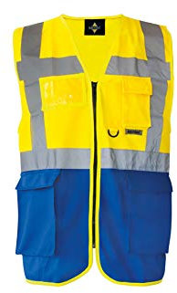 Korntex Multifunktions-Warnweste - Gelb/Blau, L, Hochsichtbarkeitsweste, Erwachsene, Unisex, Warnweste