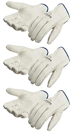 Safegear Arbeitshandschuhe aus Rindsleder, mit Keystone-Daumen, XL-Fahrer-Sicherheitshandschuhe für Damen und Herren, atmungsaktiv, strapazierfähig und abriebfest, 3 Stück