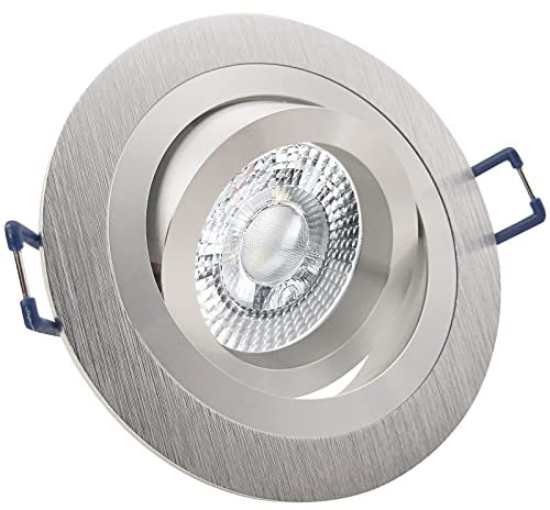 trendlights24 Noble Decken Einbaustrahler LED 230V Alu Silber rund 3 Stufen dimmbar, 5er Set 5W Neutralweiß ultra flach 35 mm, LED-Spots schwenkbar