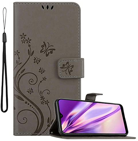 Cadorabo Hülle kompatibel mit Samsung Galaxy A20 / A30 / M10s Blumen Design aus Kunst Leder Flip Klappbare Magnetische [Kartenfächern] Cover Hülle für Galaxy A20 / A30 / M10s Tasche in Grau