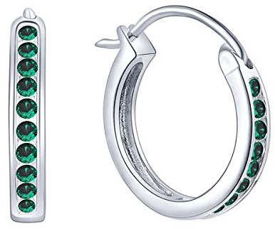 JO WISDOM creolen ohrringe silber 925 damen mit 3A zirkonia Mai Geburtsstein Smaragd Farbe,Schmuck für Frauen