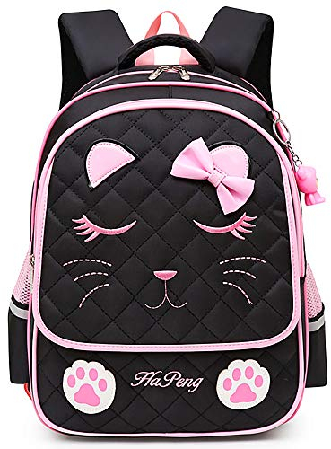 Schulranzen Mädchen Kinder, Schulrucksack Schultasche Rucksack Schule (Schwarze Katze)