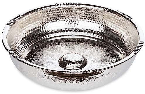 Alisveristime Traditionelle türkische Hamamschale mit authentischen Motiven (440 g) aus Zink (20 cm Durchmesser) (Silber)