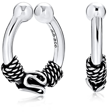 Bling Jewelry Boucles D'Oreilles Unisexe En Argent Sterling 925 Non Percées Avec Tourbillon Pour Lobe D'Oreille Rond, Faux Nez, Faux Cartilage Et Faux Septum.