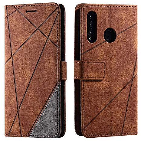 SONWO Hülle für Huawei P30 Lite, Premium Leder PU Handyhülle Flip Case Wallet Silikon Bumper Schutzhülle Klapphülle für Huawei P30 Lite, Braun