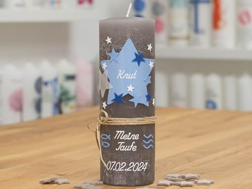 meinkerzenshop Taufkerze Rustik Knut Junge oder Mädchen mit Name und Datum, individuell, persönlich u. handgemacht 17345