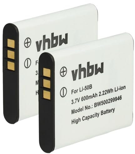 vhbw 2X Batterie Remplacement pour Olympus Li-50B pour Appareil Photo (600mAh, 3,6V, Li-ION)