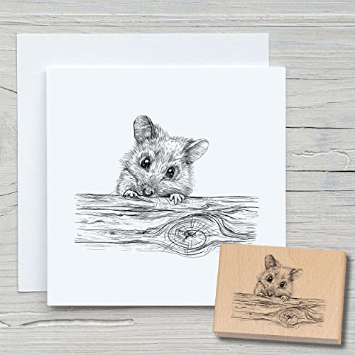 NEWSTAMPS Stempel Haselmaus Motivstempel groß aus Holz & Gummi zum Karten basteln, Holzstempel, Tiere, Tierstempel, Maus, Scrapbook, Textilstempel, Deko, Kinder