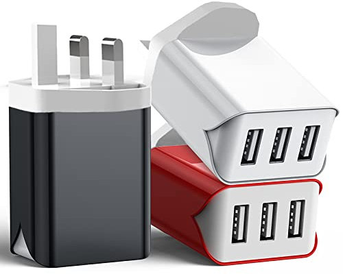 USB Plug Mains Charger 3 Pack, 3 Port 5V 3.1A Fast Charging UK Power Adapter, Portable Wall Plugs for iPhone 14/13/12/11/Mini/Max/Pro Max,Samsung Galaxy S10/S9, Huawei
