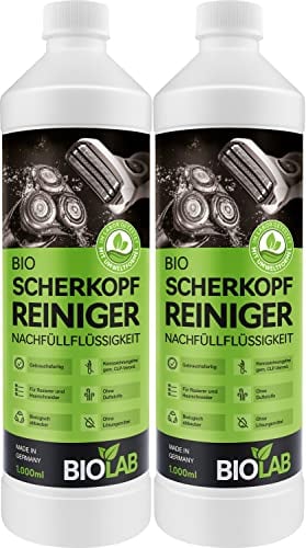 BIOLAB Bio Scherkopfreiniger (2 x 1000 ml) Nachfüllflüssigkeit für Clean & Renew, passend für Braun Series, Philips Scherkopf Reinigungskartusche und Rasierer Reinigungsstation