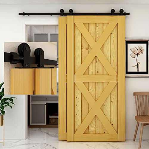 CCJH 5.5FT/173cm Bypass Sliding Door Track Double Door Kit (Single Track) Heavy Duty Top Mount T Shape Roller Hanger Kit