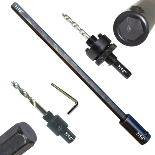 Hole Saw Extension and Arbor Kit 7/16 : 1/2 Hex Arbors X2 and 12 Extension Fits Hole Saws from 5/8 Inch to 10 Inch with Both TCT and Hss Pilot Drill Bits So Drilling Deep Holes in Wood Or Masonry
