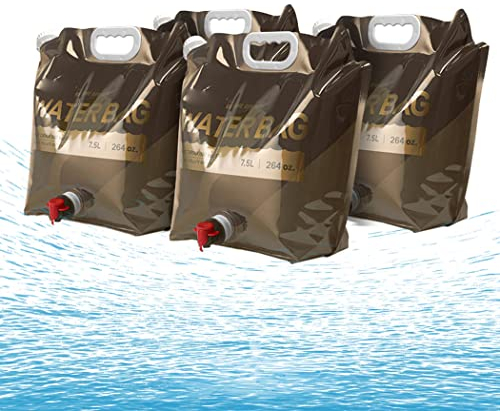 0℃ Outdoor Bolsa de Contenedor de Agua de Emergencia, 4x7.5L Recipiente de Agua Plegable, Bolsa de Almacenamiento de Agua Portátil Plegable para Deportes, Montañero, Camping, Senderismo,Marrón