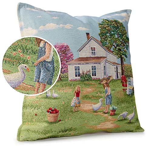 ANRO Kissenbezug Dekokissen Kissen Sofakissen Kissenbezüge Kissenhülle Gobelin Motiv Bauernhof 45x45cm ohne Füllung
