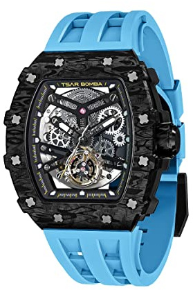 TSAR BOMBA Automatik Herrenuhr Mechanische Armbanduhr Tonneau Design mit 316L Edelstahlgehäuse 50M Wasserdichter Militär Luxus Design Stilvolles Sport Herrenuhr Geschenk für Männer