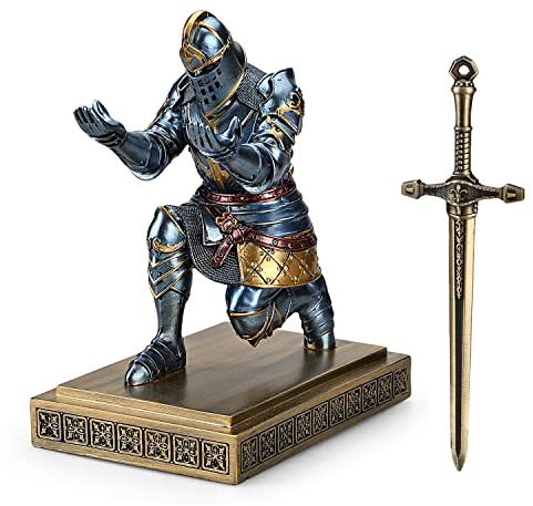 HDMbigmi King's Guard Knight Stiftehalter, Stifteständer, Schreibtisch-Organizer und Zubehör, Kunstharz-Stifthalter als Geschenk mit einem ausgefallenen Schwert für Büro und Zuhause (Blau)