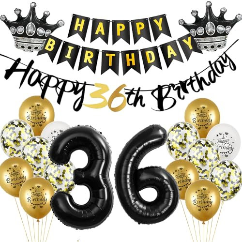 Luftballon 36.Geburtstag deko Mann Frau gold Schwarz Folienballon 36 jahre Geburtstag Mann dekoration Schwarz Happy 36th Birthday Girlande Geburtstagsdeko 36 deko geburtstag 36 jahre Mann Frauen