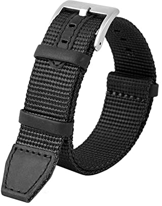 AEMALL Nylon-Armband für Hamilton H69439931 H69439411 Armband 20 mm 22 mm Marke Freizeit Uhrenarmbänder (Farbe: Schwarz Silber Verschluss, Größe: 20 mm)