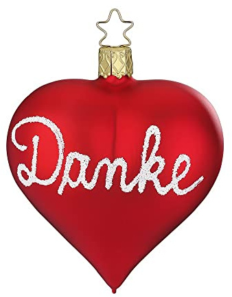 Christbaumschmuck Glas 9cm Herz mit Schriftzug Danke mundgeblasen handbemalt Weihnachtskugeln rot