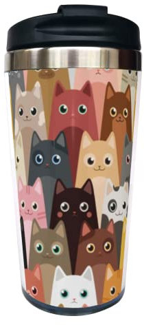 Wisedeal Cute Cartoon Cat Travel Coffee Mug with Filp Lid, Stainless Steel Thermal Insulated Tumbler Cup 14 Oz, Holiday Birthday Christmas Gift for Men Women Dad Mom Sister Friend Bestie